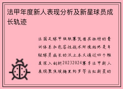 法甲年度新人表现分析及新星球员成长轨迹