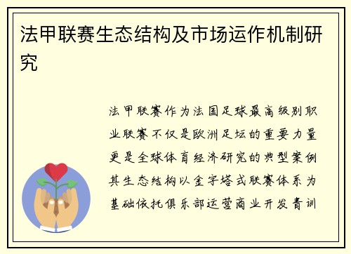 法甲联赛生态结构及市场运作机制研究